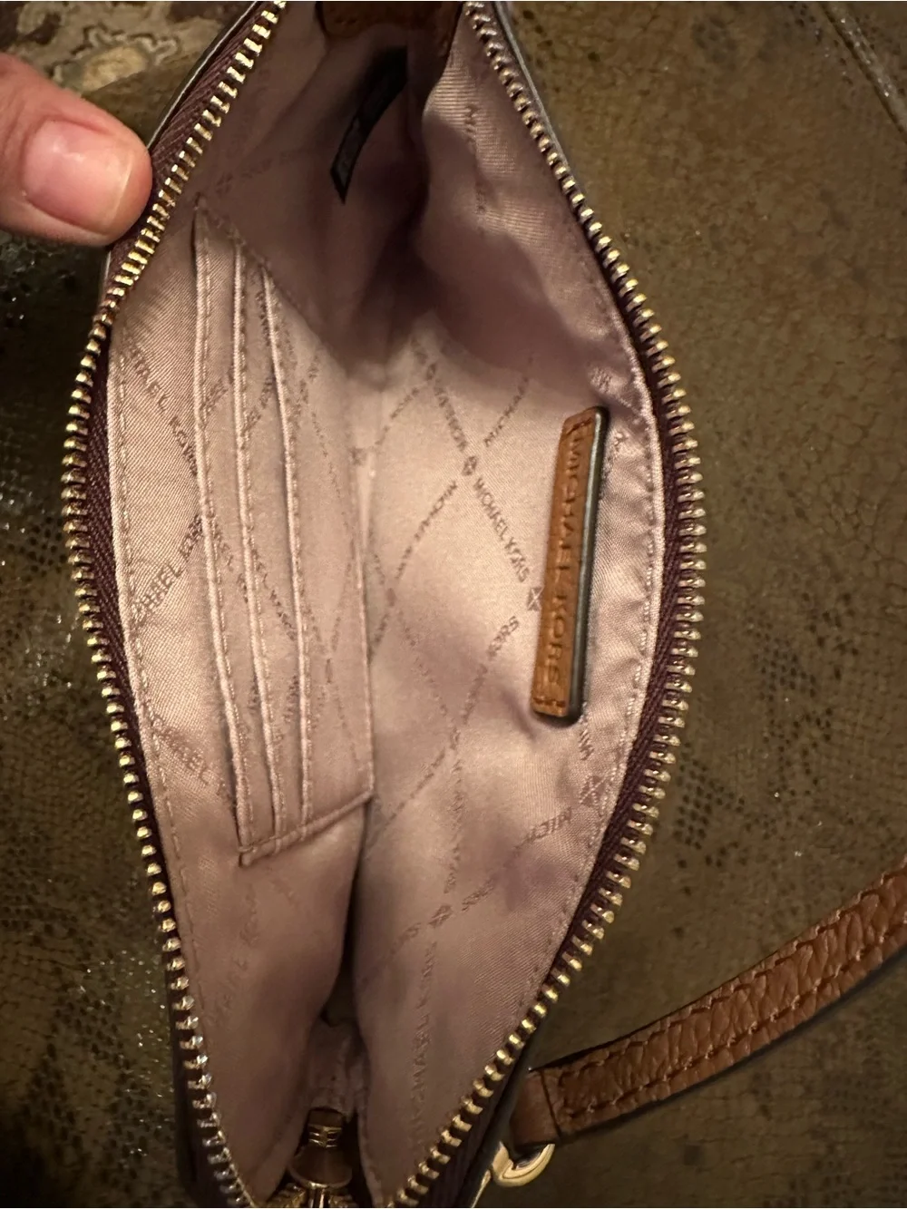 Michael Kors Fulton Large Top Zip Wristlet NWT Brown Acorn